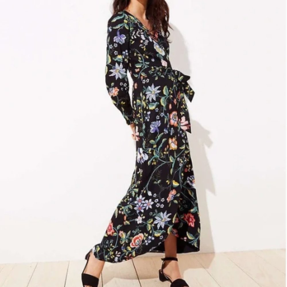 LOFT Vine Maxi Wrap Dress Sz 4 Blck